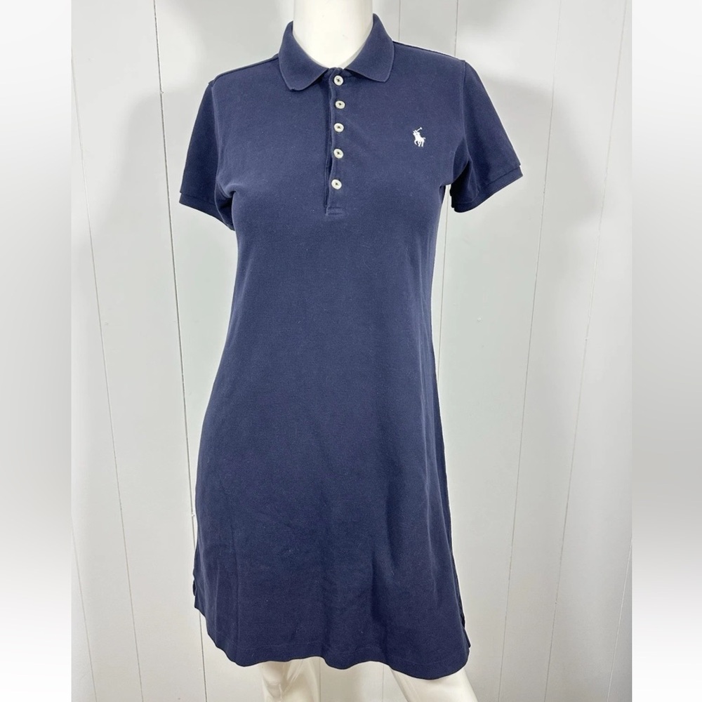 Ralph Lauren Sz M Polo Shirt Dress Navy Blue Short Sleeve Pony Logo Preppy - Picture 1 of 11
